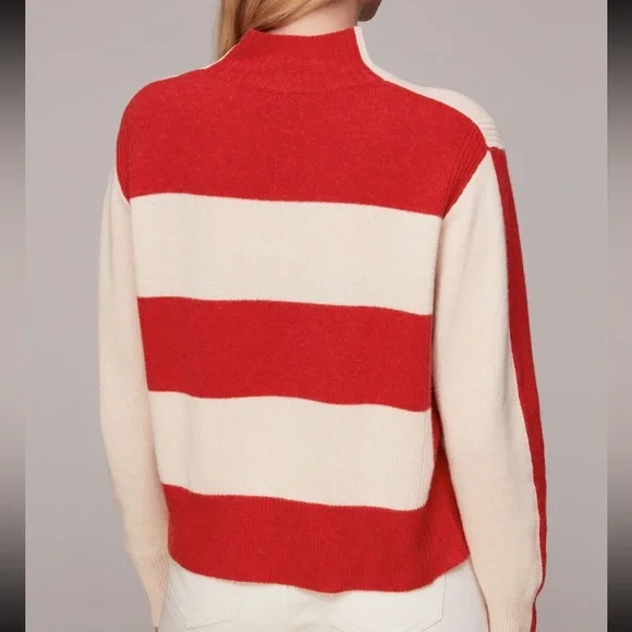 Whistles Sweater Womens XS Wool ColorBlock Stripe Mock Neck Abstract Cozy Jumper - Picture 2 of 8